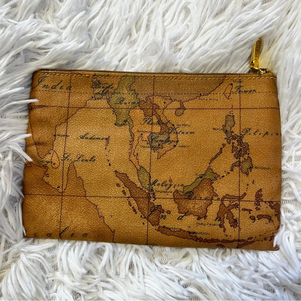 ALVIERO MARTINI Italian Vintage Geo World Map Wallet Pouch Bag 3 Zippers - Picture 3 of 9
